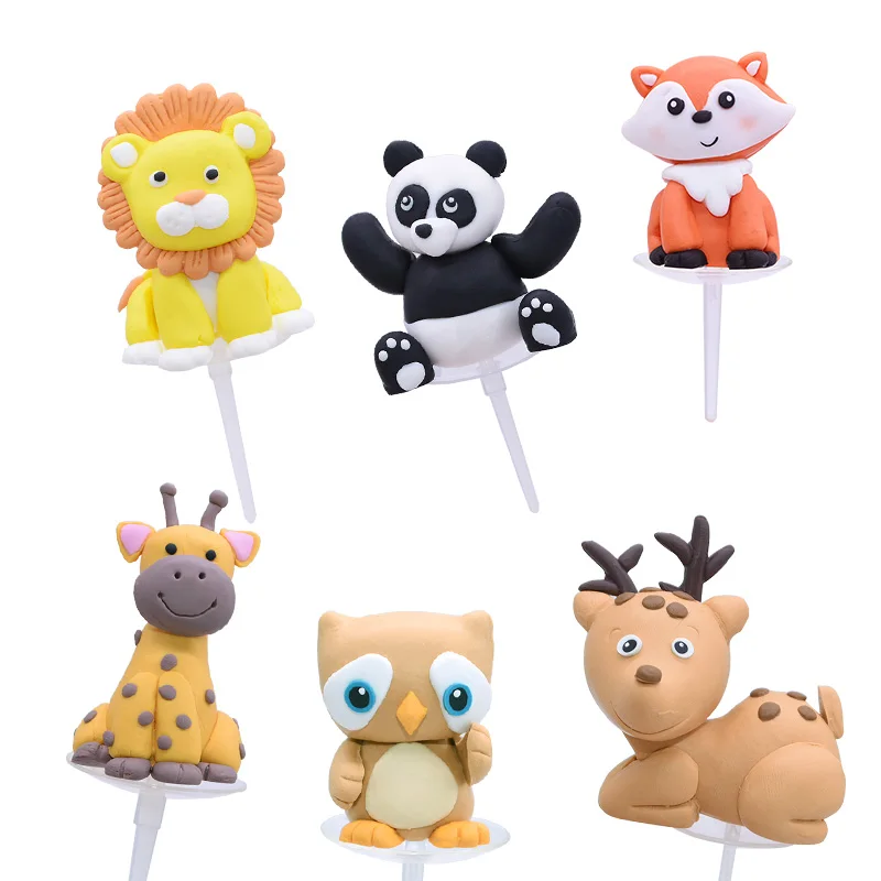 

1pcs Party Cake Topper Cute Cartoon Animal Decor Creative Ceramic Process Kids Baby Birthday Party Decoration Wild Animals Cake