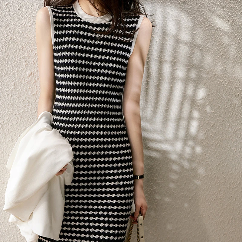 

Alien Kitty Skirts For Lady Summer 2021 New Style Workplace Women's Office Lady Temperament Slim Striped Knitted Dress female
