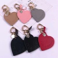 korean heart love leather keychain metal gold color love bow key ring bag pendant accessories for women key chain