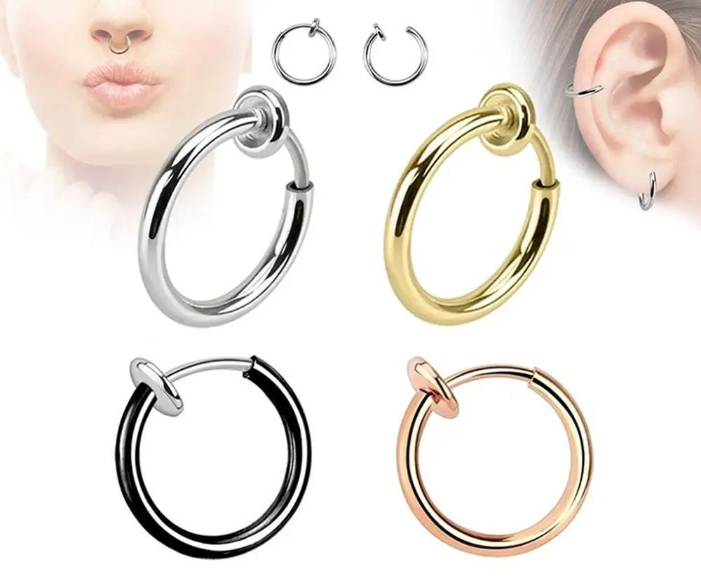 Новые 2 шт невидимые клипсовые серьги клип нос кольцо пупка для унисекс панк