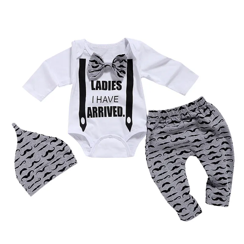 

Newborn Clothing BabyBoys clothes Set 3Pcs Bow Tie Infant 0-18 Months Moustache Print Cute Long Sleeve Baby Set D30