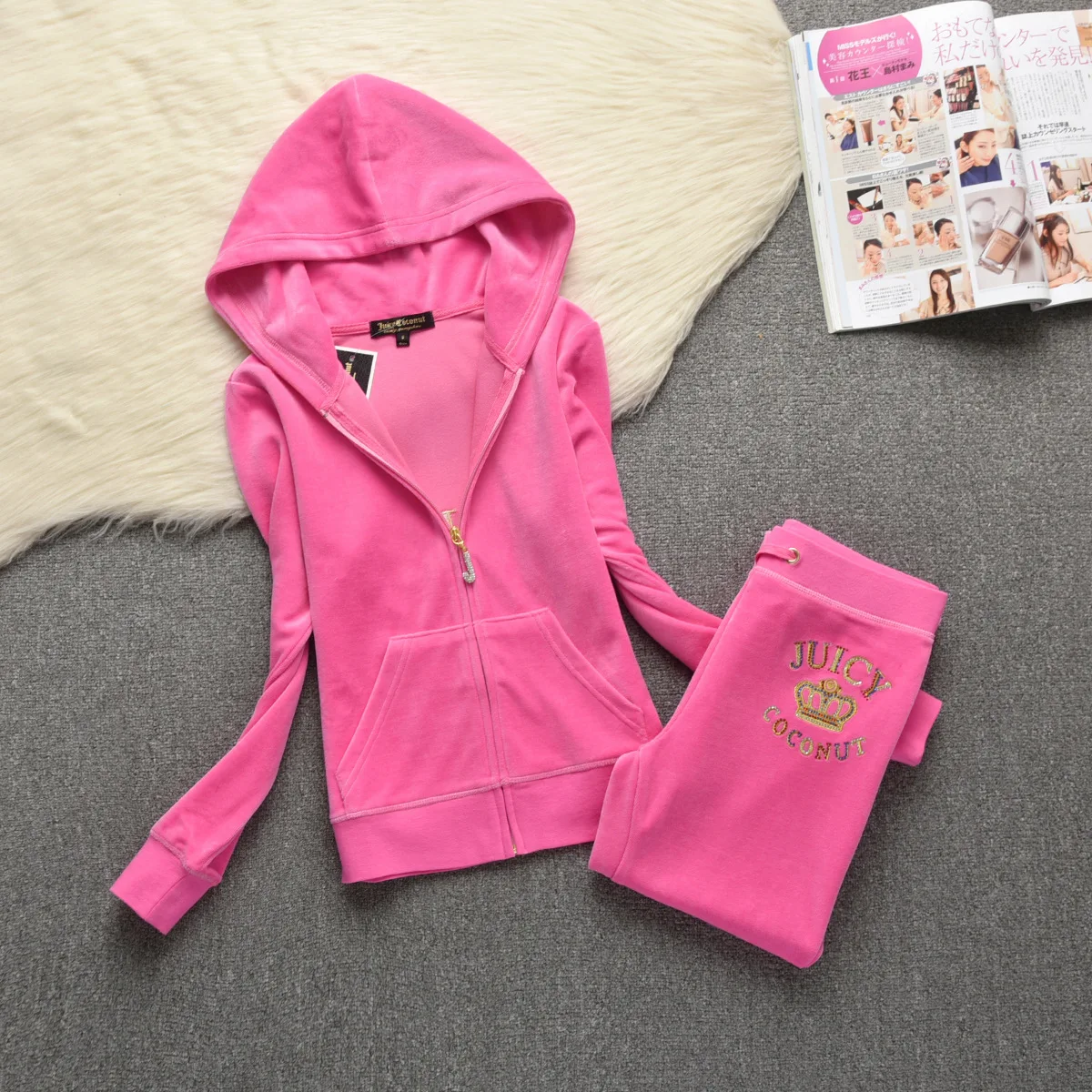 

Autumn Female Embroidery Velvet Hooded Sweatshirts Hoodies Pants Joggers Track Suit Women Two Piece Sets Sweatpants Sweatsuits