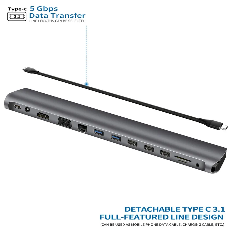 Ajiuyu USB C type C концентратор к USB 3,0 HDMI RJ45 VGA для MacBook Pro Air Аксессуары док сплиттер мульти 13 портов type C концентратор USB-C