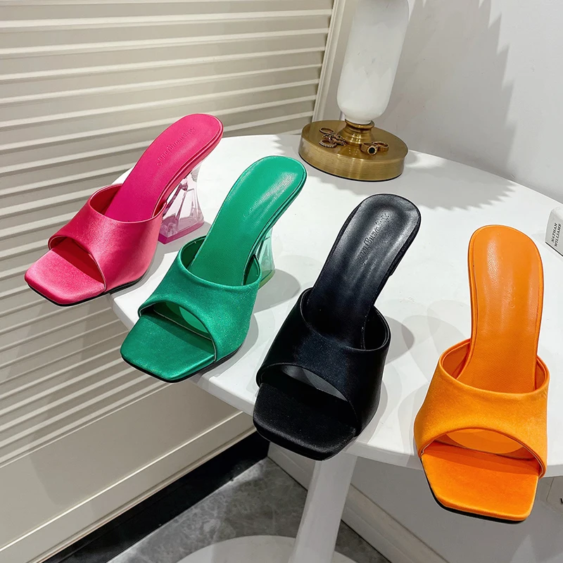 Pantofole con tacco alto in cristallo femminile 2022 New Peep Toe Casual Slides infradito scarpe donna Fashion Pumps sandali da donna per donna
