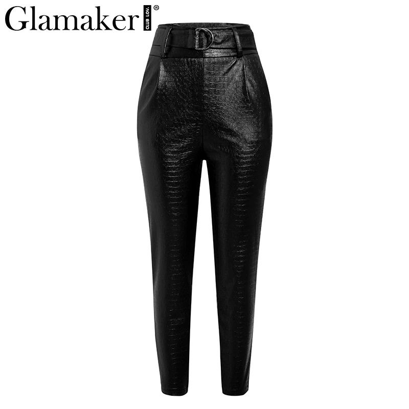Glamaker, женские обтягивающие брюки и капри из искусственной кожи, уличная одежда, черные брюки, повседневные женские брюки с высокой талией, женские зимние штаны