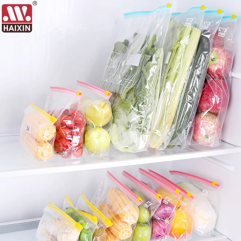 

Haixin PE Food Storage Bag Reusable Freezer Bag Leakproof Zip Lock Bags Kitchen Organizer Fresh-keeping Bag 2021 New packaging