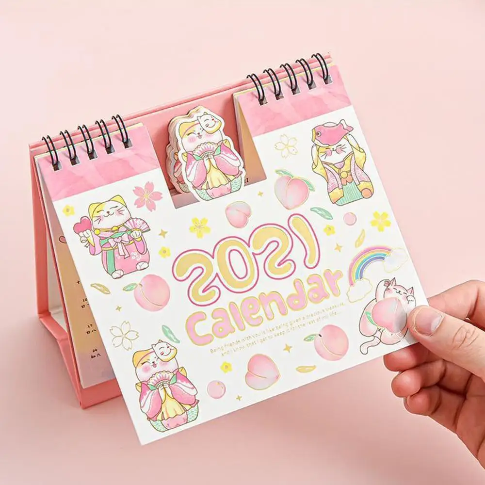 

2021 Новый кавайный милый медвежонок кролик динозавр календарь катушка расписание креативный стол даты напоминание расписание планировщик
