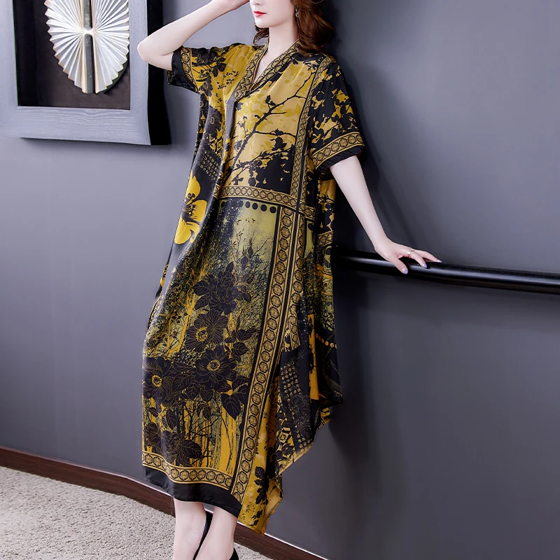 

COIGARSAM Women Dress Summer 2021 Casual Print Short Sleeve V-Neck Design And Color Dresses Traf Vestidos Robe