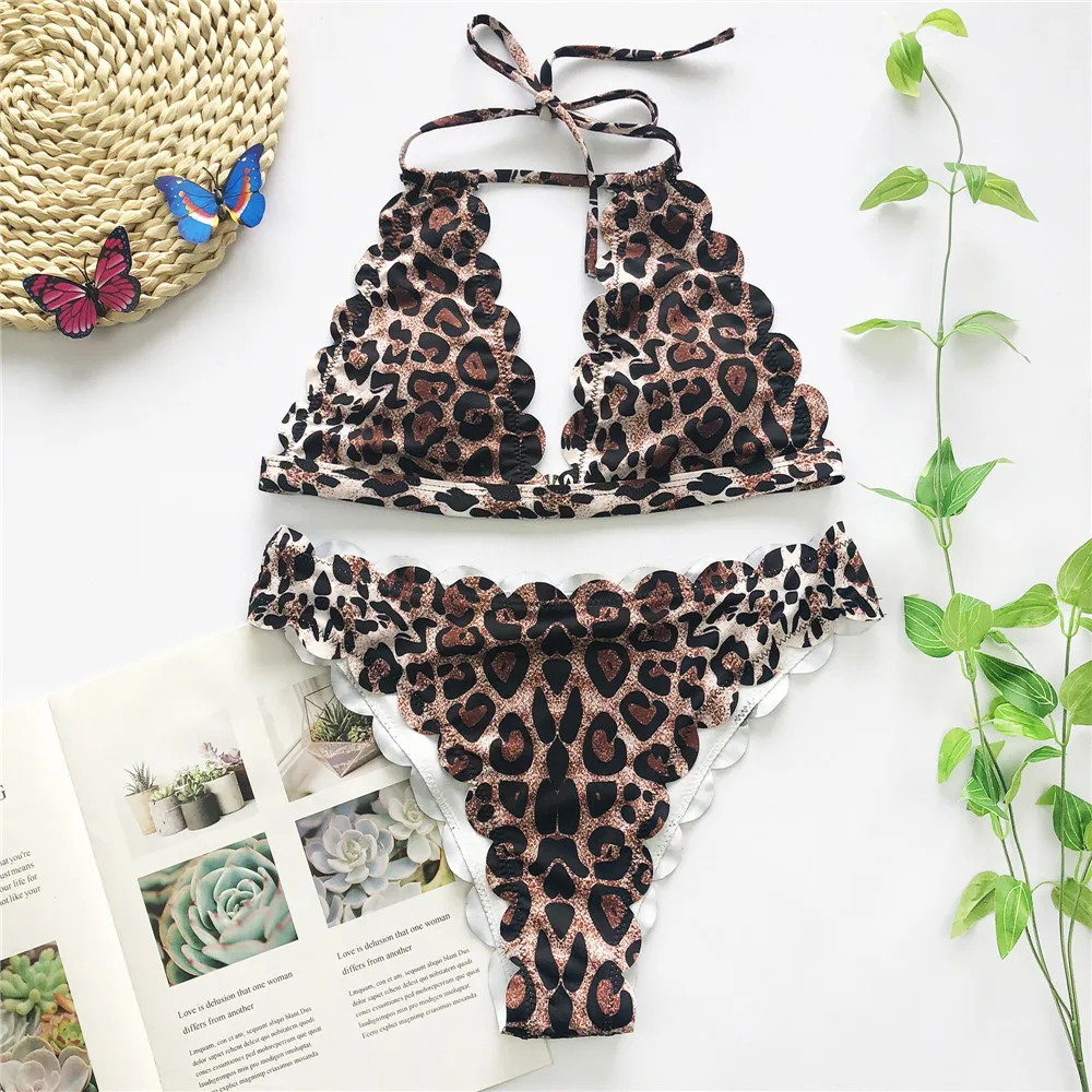 

New Leopard Print Bikini Set Fashion Hot Lace Swimsuit Ladies Split Swimwear Summer Sexy Thong Bikini Bathing Suits