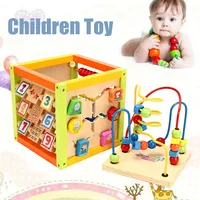 Baby Wooden Activity Cube Toy Small Play Centre Children Learning Bead Maze
