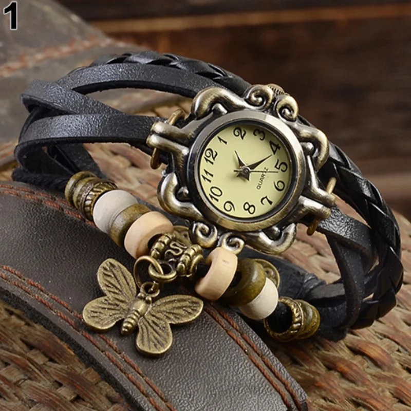 

2021 Women's Casual Vintage Wrist Watch Multilayer Butterfly Faux Leather Bracelet Ladies Female Clock Montre Femme Relogios