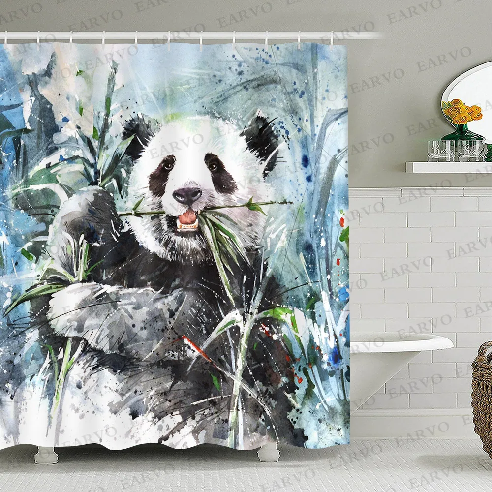 

MTMETY Geometric Vintage Wooden Shower Curtains Cow bear Waterproof Polyester Bath curtain Bath Screens Curtains in the bathroom