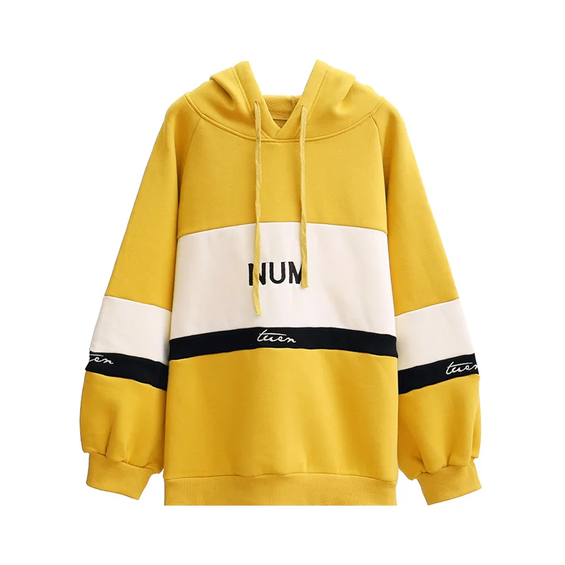 

Winter 2020 new thermal plus velvet thickening medium and long loose large letter-contrast hoodie women
