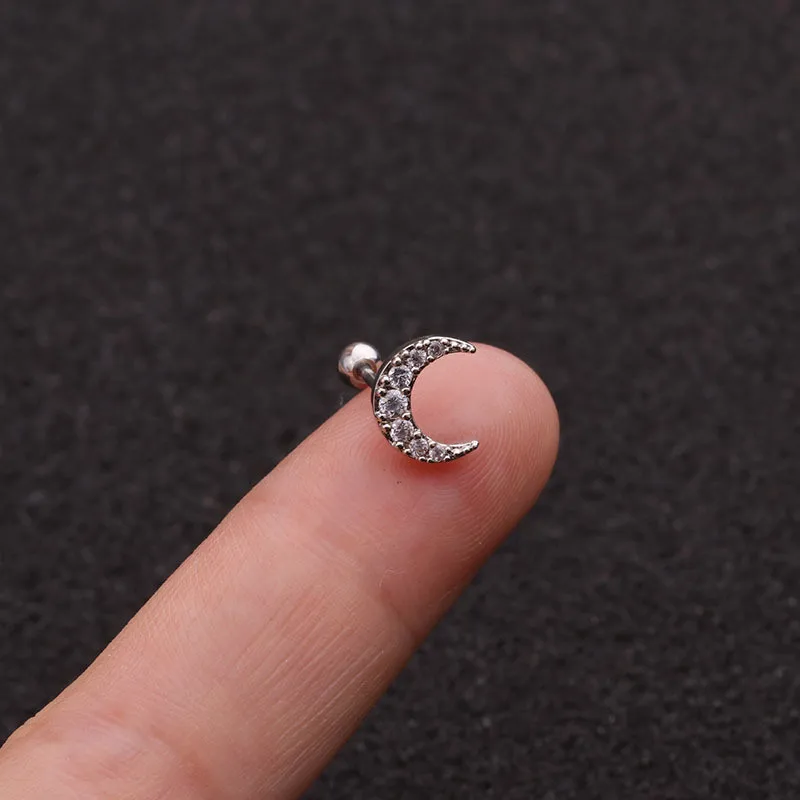 FZHI003200805 20 г пирсинг для уха Cz луна и звезда хрящевая спираль Tragus Conch Rook нержавеющая сталь закручивающаяся задняя часть серьги для ушного хряща - Окраска металла: FZHI003200805