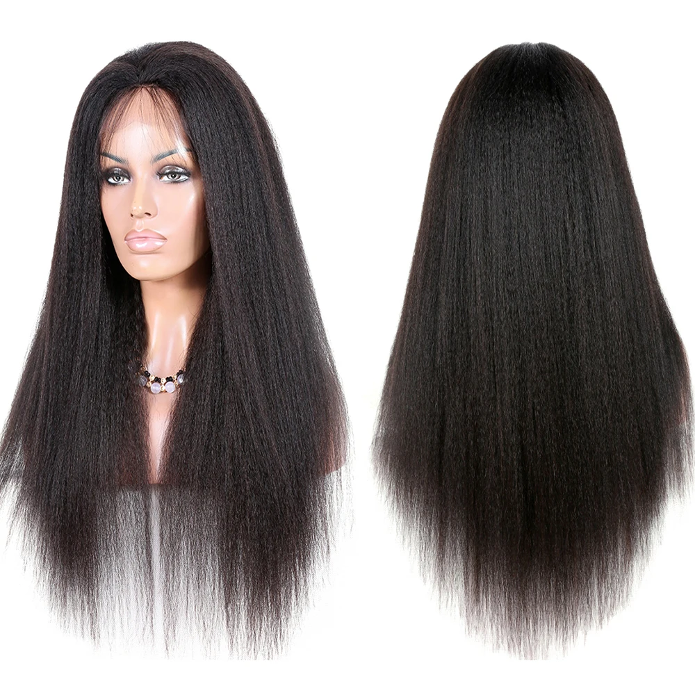 Кудрявый прямой итальянский парик Yaki из человеческих волос кружевные передние