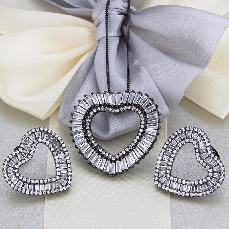 SUNSLL трехцветные медные серьги-гвоздики и ожерелья с кулоном в виде сердца из