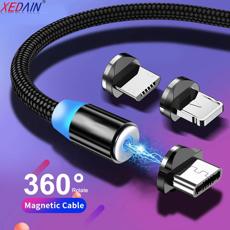 Магнитный кабель Micro USB 1 м 2 для iPhone Samsung зарядка Type c магнитное зарядное устройство