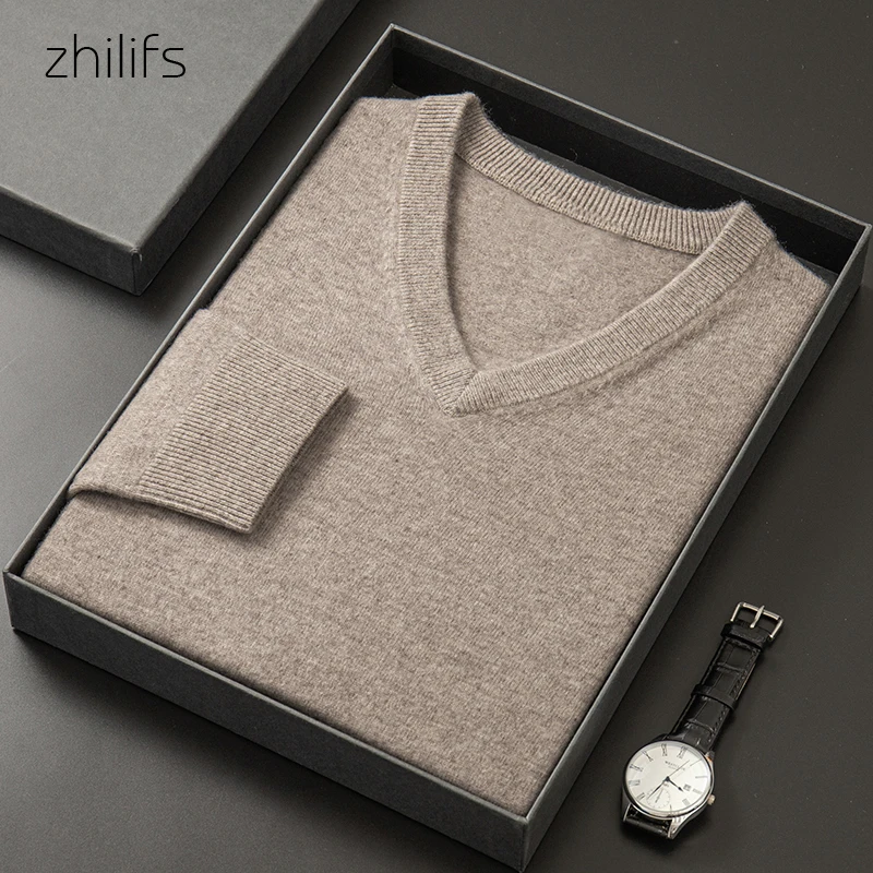 Men's V-Neck Sweater Autumn Winter Men's Rollneck Warm 100 Merino pure wool Knitted Sweater Keep Warm Men Jumper