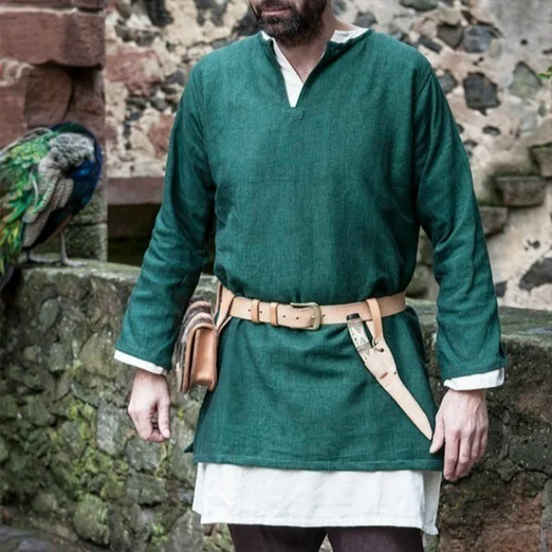 Средневековый Для мужчин рубашка Viking В рыцарском стиле топы Туника воин