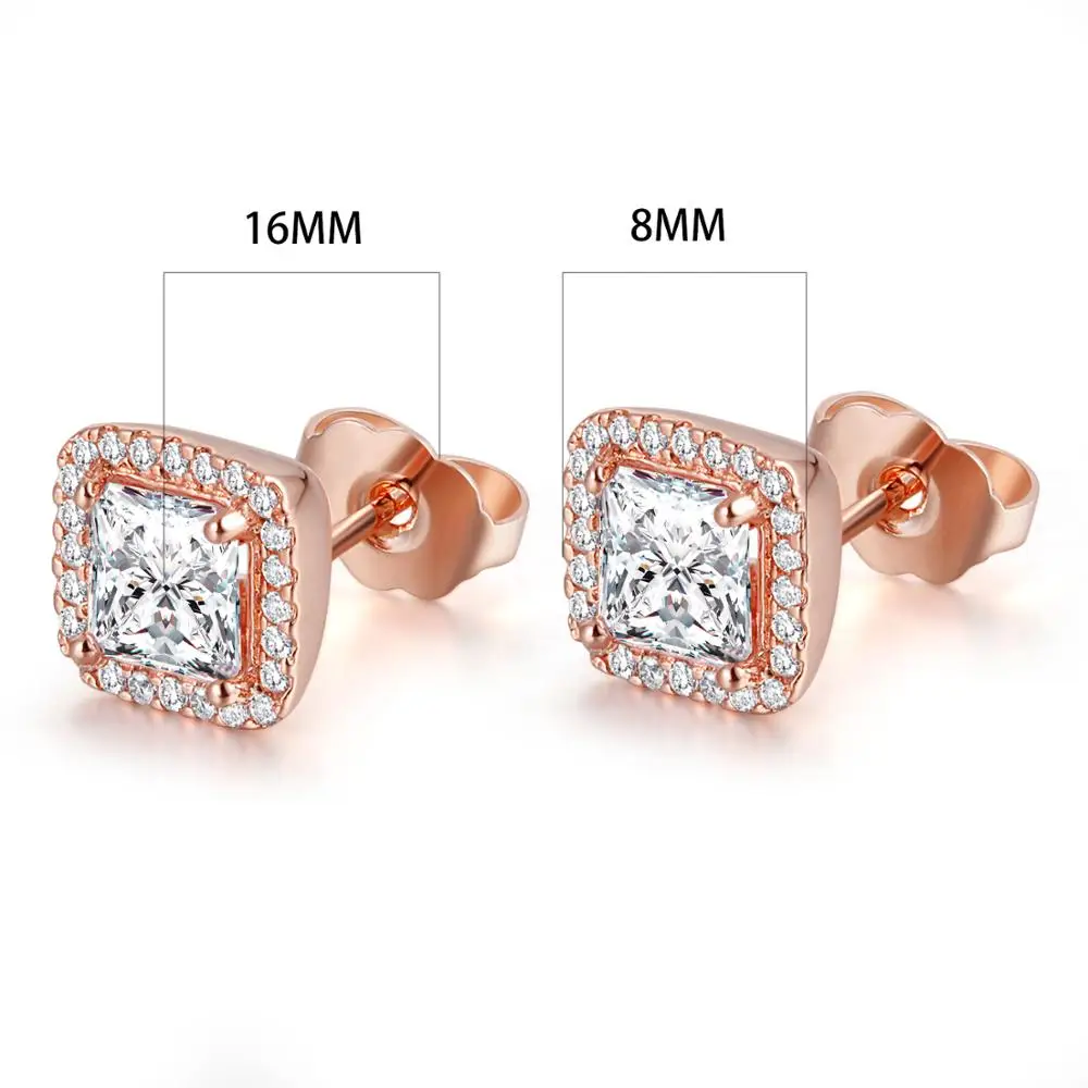 

Timeless Elegance Stud Earrings With Clear CZ Rose Gold Jewelry Earrings For Woman Fashion Make up Party Gift Earrings