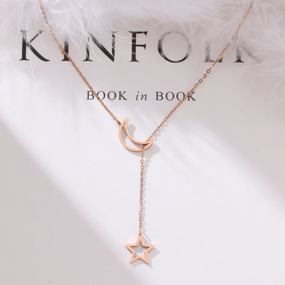 DOTIFI 316L двойная подвеска из нержавеющей стали длинная цепочка Луна Звезда Роза