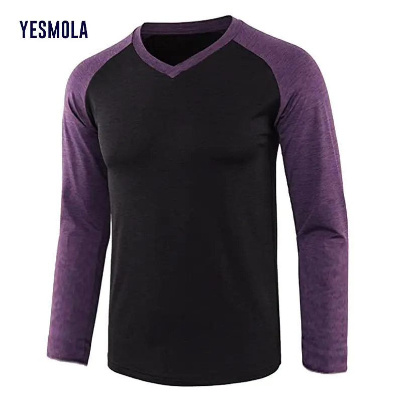 

YESMOLA Men's Long Sleeve Contrast Raglan Sleeve T-shirt Cotton Blend Casual Men Tee-shirt Homme Male Tops Tee