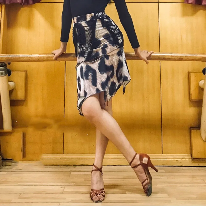 Женская юбка с бахромой и леопардовым принтом для латиноамериканских