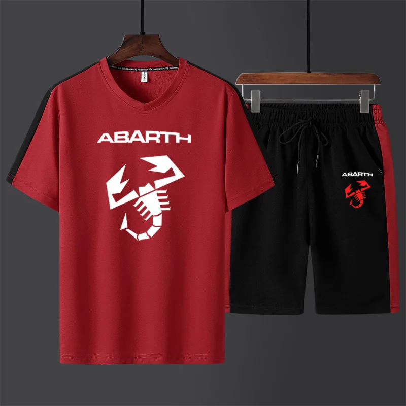 

Summer Men's suits Abarth Car Logo printing High Quality Cotton O-neck Fashion Casual Men's short sleeve+shorts 2-piece set