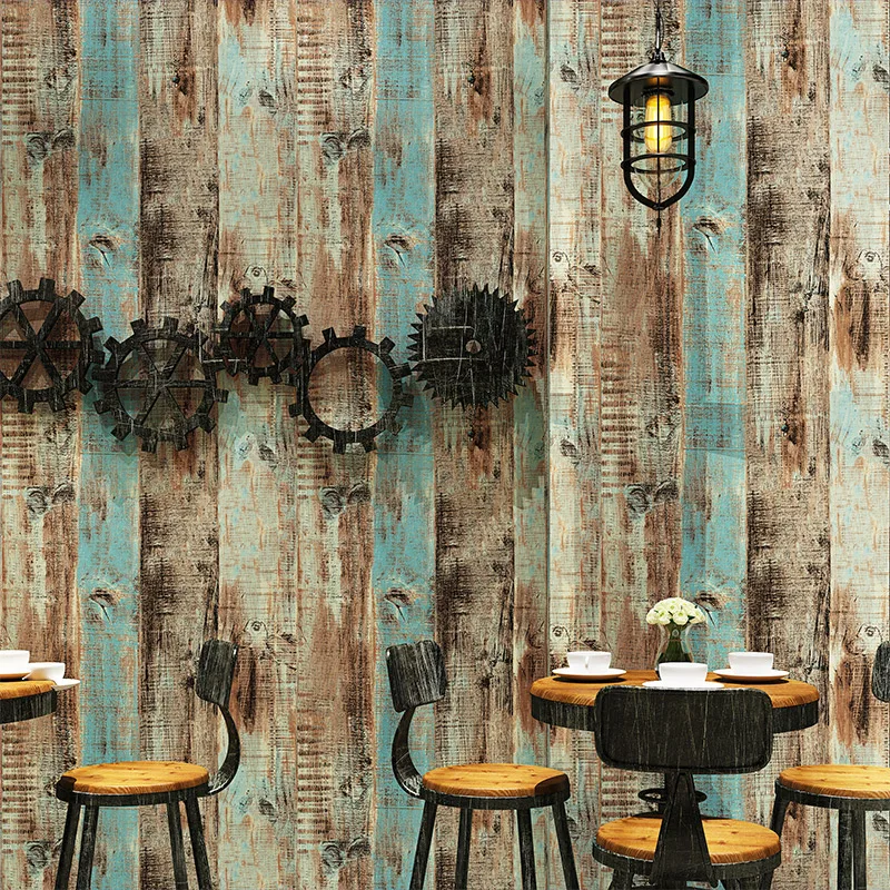 

PVC frosted American pastoral retro nostalgic personality wood grain wallpaper bar cafe wallpaper living room bedroom