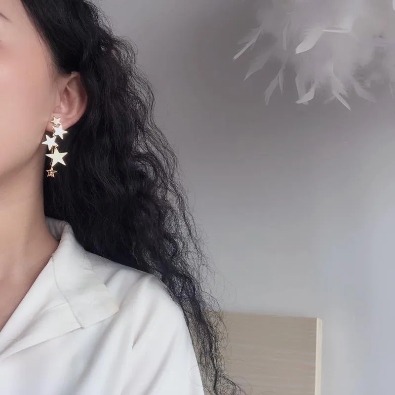 Модные серьги с жемчужинами и пентаграммой, женская темпераментная джокер длинные штифты со звездами и золотыми кистями для женщин.