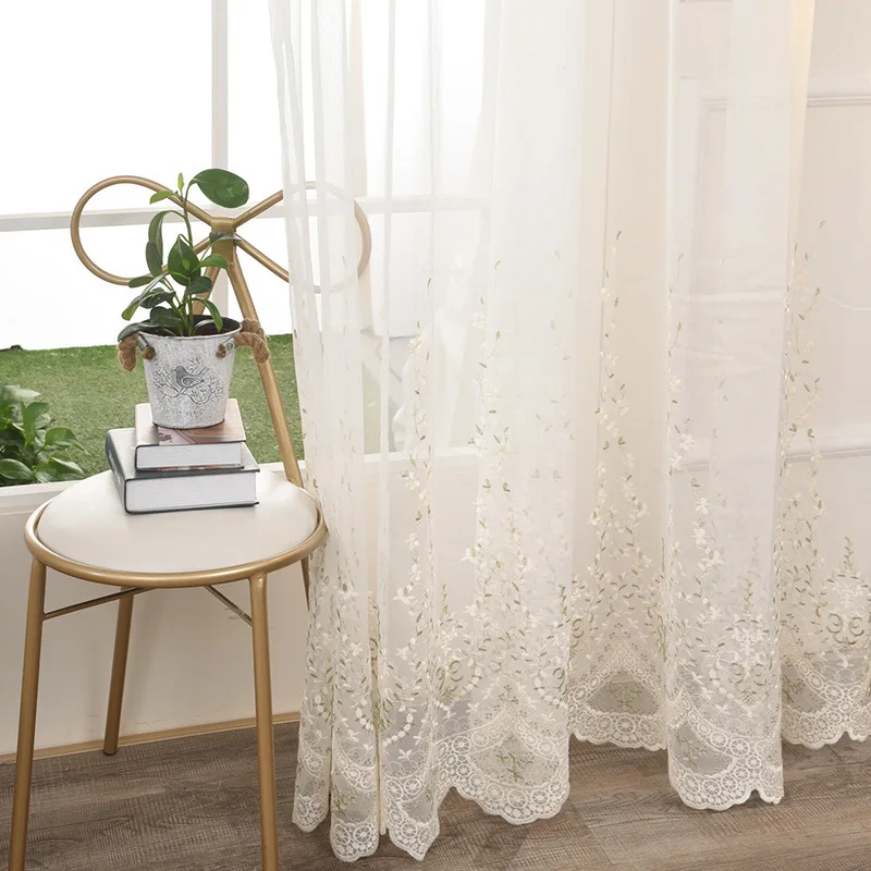 Romantic Floral Sheer Curtain for Living Room Lace Tulle Balcony Rustic Embroidery Voile Drape Window S486#C | Дом и сад