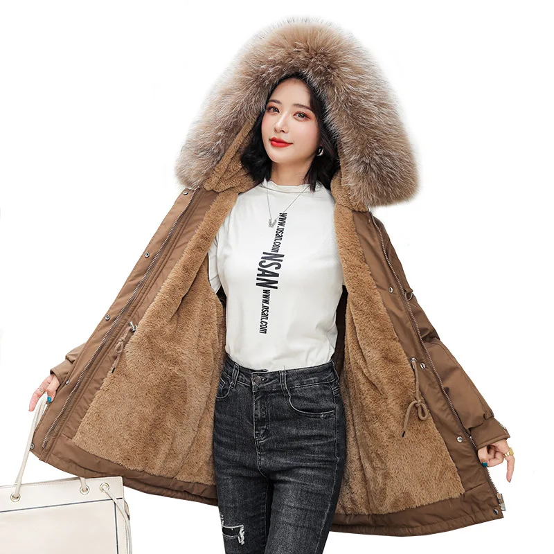

Women Winter Hooded Faux Fur Liner Front Ribbon Drawstring Long Coat Puffer Jacket Cotton Padded Parkas Outwear Overcoat