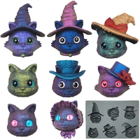 halloween witch cat epoxy resin mold lolita demon cat head frosted silicone mold for diy crystal home desktop decoration