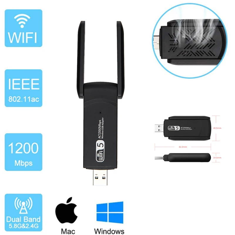 2 4G 5G 1200 Мбит/с Usb беспроводная сетевая карта ключ антенна AP Wifi адаптер