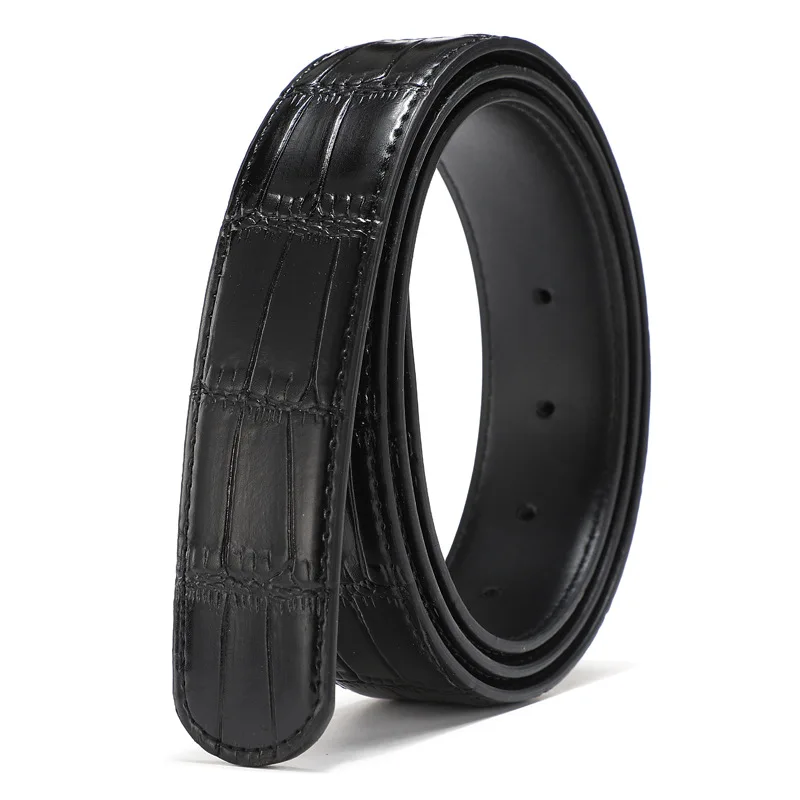 

3.2cm Leather Belt Men Genuine Leather Headless Crocodile Pattern Body Automatic Buckle Smooth Buckle Pant Belt Checker Belt