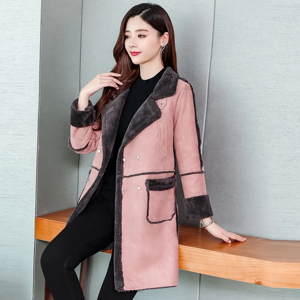 Женская зимняя офисная куртка с отворотом и длинным рукавом утепленная