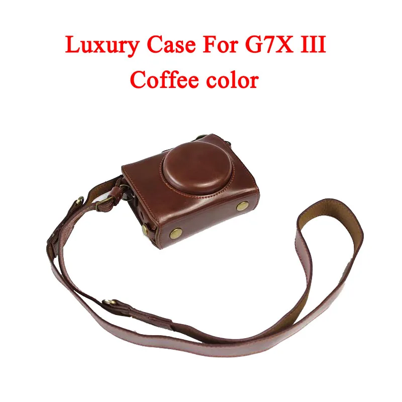G7X III -Coffee Роскошный чехол для камеры из искусственной кожи, сумка для Canon Powershot G7X-2 G7X II G7X III G7X Mark 3, чехол с ремешком и открытой батареей - Цвет: G7X III -Coffee