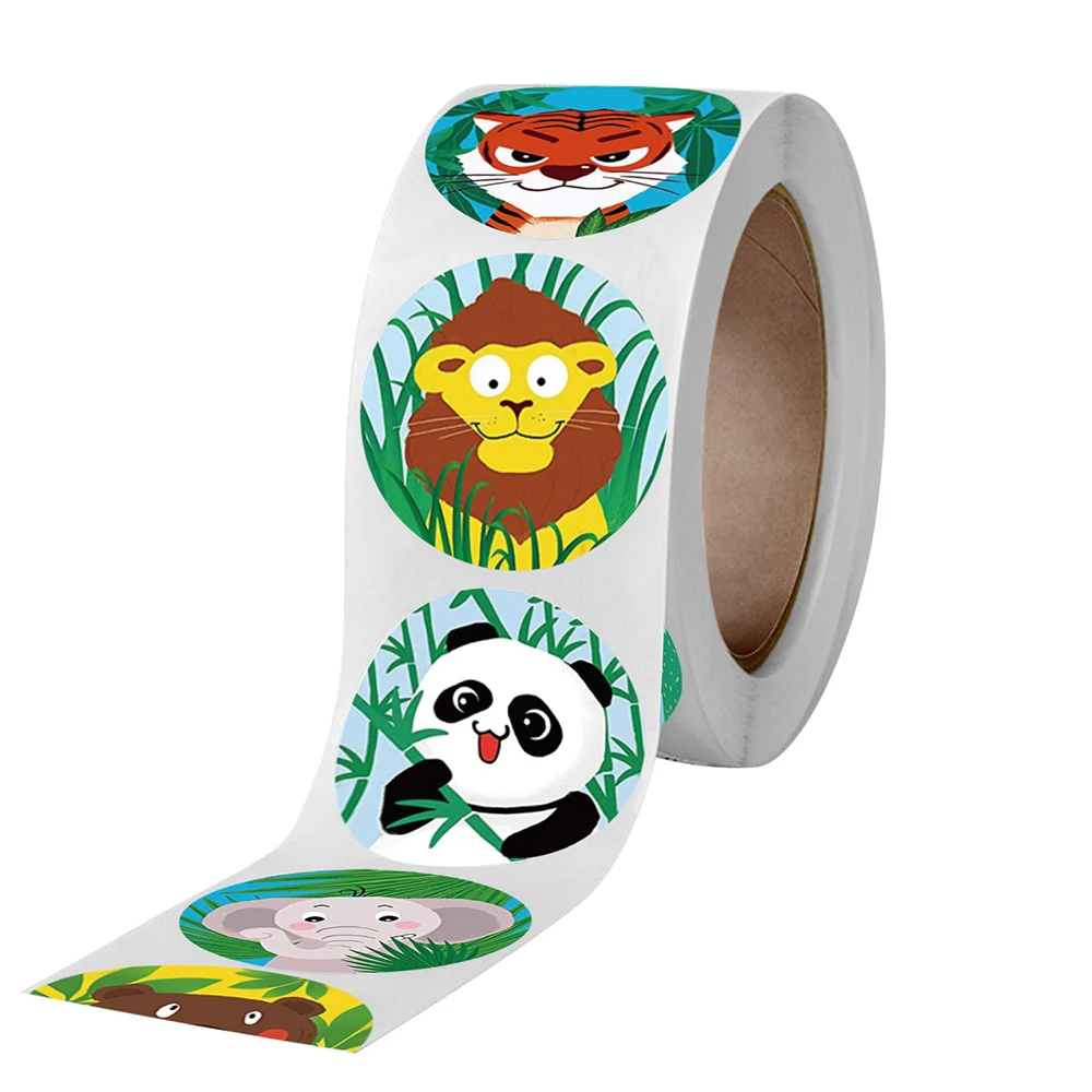 Pegatinas de animales de dibujos animados para ni&ntilde;os, calcoman&iacute;as de monopat&iacute;n, Zoo, juguetes para ni&ntilde;os, ordenador port&aacute;til, Bloc de notas para tel&eacute;fono y coche, 500 uds/rollo-5