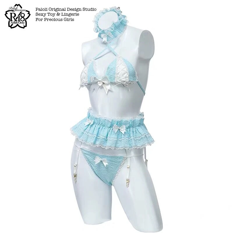 Blue Женский сексуальный костюм Лолита Милая Униформа горничной Kawaii аниме бикини набор эротическое искушение нижнее белье костюм косплей - Цвет: Blue