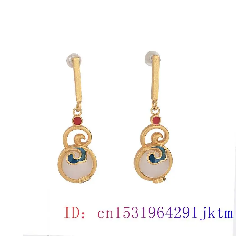 

White Jade Gourd Ear studs Women Chalcedony Charm Natural 925 Silver Zircon Gifts Fashion Amulet Jewelry Earrings Gemstone