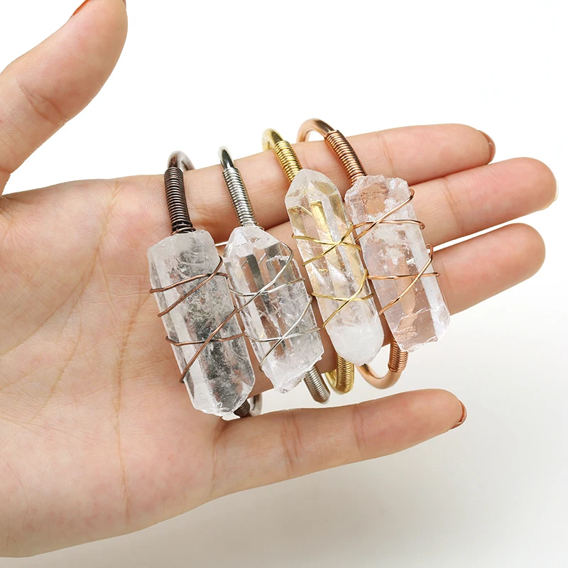 Браслет-манжета из натурального камня с неровным кварцем белого цвета Винтажные