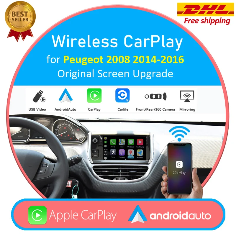 Беспроводная Apple CarPlay Android Автоматическая модернизированная коробка для Peugeot 2008