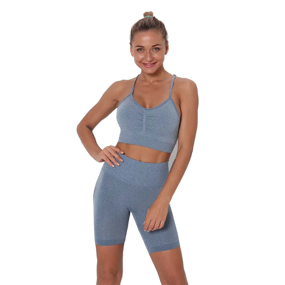 

Knitted Seamless Shrink Hip Shorts Sports Yoga Fitness Bra Set