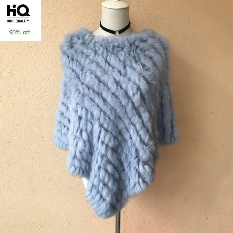 Winter Women Real Rabbit Fur Coat Triangular Shawl Warm Cloak Coats 28 Colors Knitted Poncho Female Party Cape Outerwear | Женская