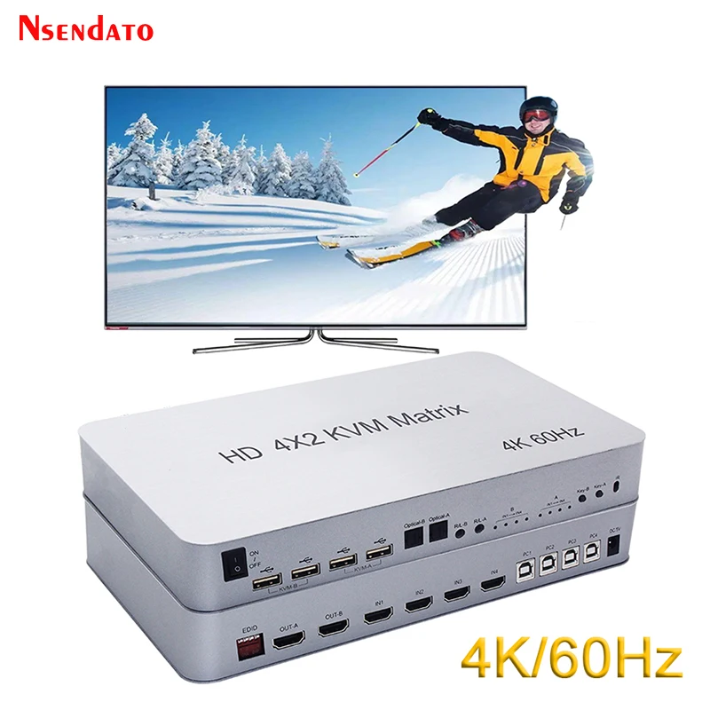 4x2 4K HDMI KVM Matrix переключатель разъемов для аудио и видео разделитель монитора 4 в 2 двойной дисплей 4K 60 Гц USB 2,0 клавиатура управление мышью 4 компьютера