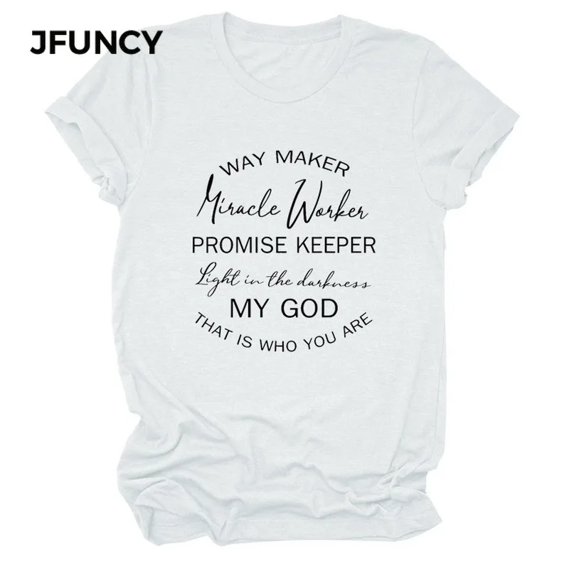 JFUNCY Letter Print  Short Sleeve Woman Tshirts Women T Shirt Casual Loose T-shirt Summer Tees 100% Cotton Tops