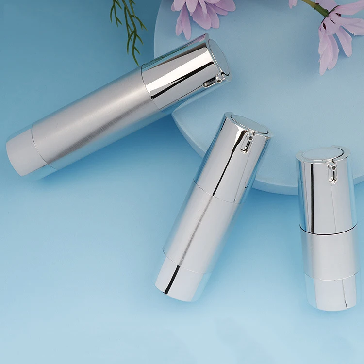 

Silver Electrochemical Aluminum Refillable Bottles Cosmetic Packing Vacuum Flask Spray Bottle Press Emulsion Elite Fluid Bottle