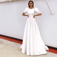 eightree princess white wedding dress 2021 simple puff short sleeve plus size bridal dresses backless a line satin wedding gowns