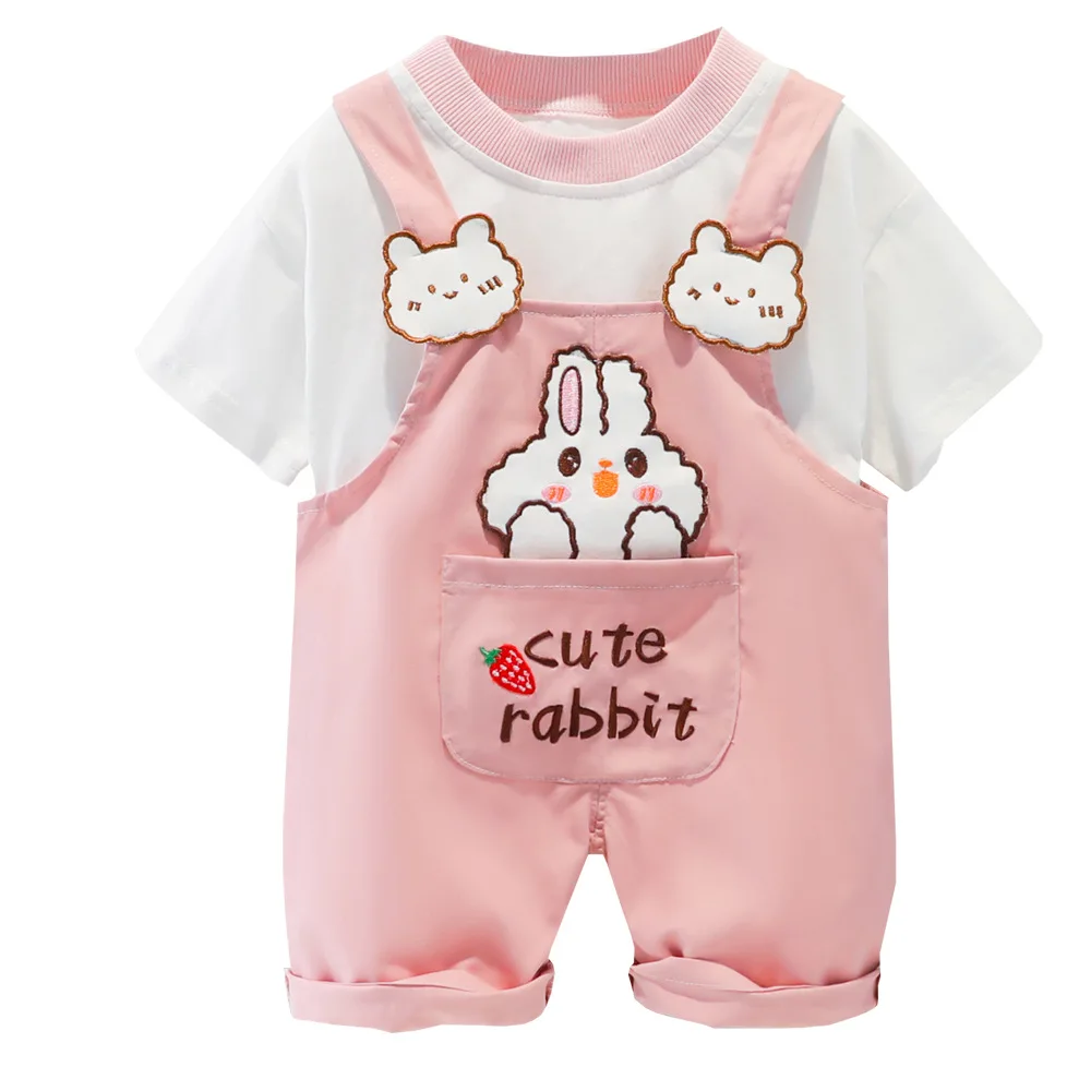 

Baby Summer Clothes Set Baby Outfit Toddler Girl Short Sleeve T-Shirt+Cartoon Suspender Shorts Two Piece Cotton Newborn Boy Suit