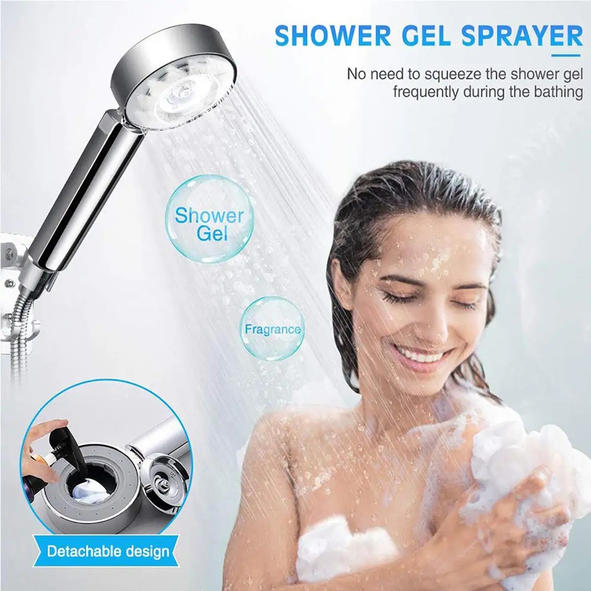 

Double-sided Spraying Faucet Shower Head Detachable Shampoo Shower Gel High-Pressure Shower Head Free Filling for Bathroom SPA